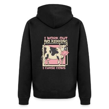 Je m’entraîne sans blague, je chasse les vaches, agriculteur biologique, agriculteur - Veste à capuche bio Premium Unisexe - noir - Dos - Nico (187cm)