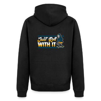 Just Roll With It Skatepark Skatergirl Skaterboy - Unisex Premium Bio Zip Hoodie - Schwarz - Hinten - Nico (187cm)