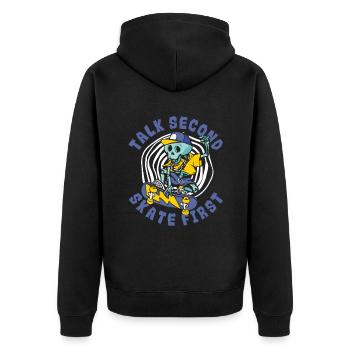 Talk Second Skate First Skaterboy Skatepark - Unisex Premium Bio Zip Hoodie - Schwarz - Hinten - Nico (187cm)