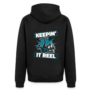 Keepin It Reel Spinnfischer Hochseeangler Angler - Unisex Premium Bio Zip Hoodie - Schwarz - Hinten - Nico (187cm)