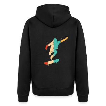 Retro Skatepark Skatergirl Skaterboy Skater - Unisex Premium Bio Zip Hoodie - Schwarz - Hinten - Nico (187cm)