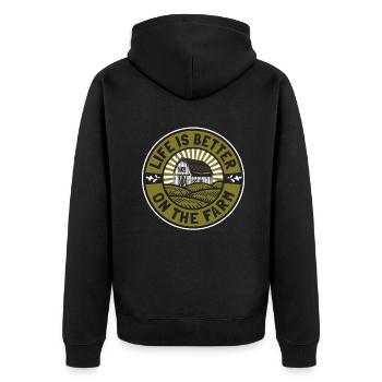 La vie est meilleure à la ferme Agriculture paysanne - Veste à capuche bio Premium Unisexe - noir - Dos - Nico (187cm)