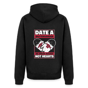 Date A Skateboarder We Break Boards Not Hearts - Unisex Premium Organic Zip Hoodie - black - Back - Nico (187cm)