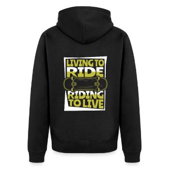 Living To Ride Riding To Live Skaterboy Skatepark - Unisex Premium Bio Zip Hoodie - Schwarz - Hinten - Nico (187cm)