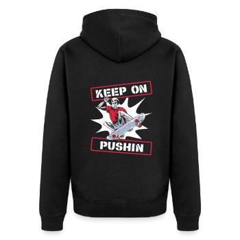 Keep On Pushin Skatepark Skatergirl Skaterboy - Unisex Premium Bio Zip Hoodie - Schwarz - Hinten - Nico (187cm)