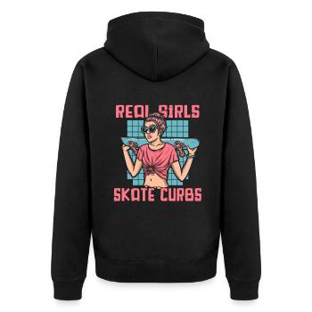 Real Girls Skate Curbs Skaterboy Skatepark Skater - Unisex Premium Bio Zip Hoodie - Schwarz - Hinten - Nico (187cm)