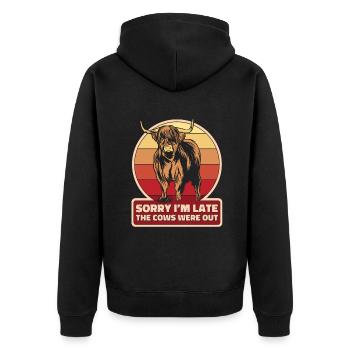 Je suis en retard Les vaches étaient dehors Highland Vache Highland - Veste à capuche bio Premium Unisexe - noir - Dos - Nico (187cm)
