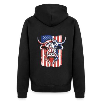 American Flag Highland Cow Scottish Cattle - Unisex Premium Organic Zip Hoodie - black - Back - Nico (187cm)