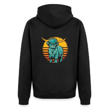 Retro Highland Cow Highland Heifer Breeder - Unisex Premium Organic Zip Hoodie - black - Back - Nico (187cm)