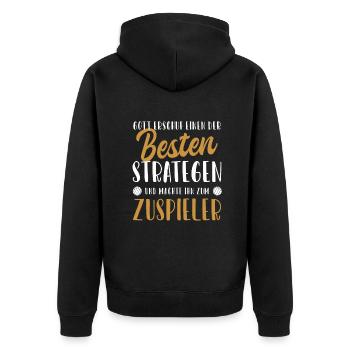 Zuspieler Bester Stratege Volleyballspieler - Unisex Premium Bio Zip Hoodie - Schwarz - Hinten - Nico (187cm)