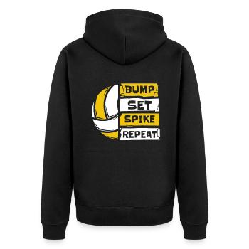 Bump Set Spike Repeat Volleyballfreak Volleyball - Unisex Premium Bio Zip Hoodie - Schwarz - Hinten - Nico (187cm)