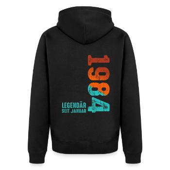 Limited Edition January 1984 Legendär Seit January - Unisex Premium Bio Zip Hoodie - Schwarz - Hinten - Nico (187cm)