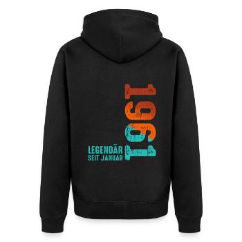 Limited Edition January 1961 Legendär Seit January - Unisex Premium Bio Zip Hoodie - Schwarz - Hinten - Nico (187cm)