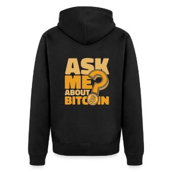 Posez-moi des questions sur Bitcoin Crypto Crypto - Veste à capuche bio Premium Unisexe - noir - Dos - Nico (187cm)