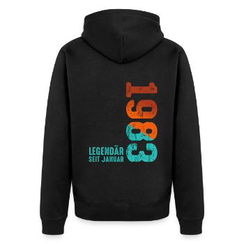 Limited Edition January 1983 Legendär Seit January - Unisex Premium Bio Zip Hoodie - Schwarz - Hinten - Nico (187cm)