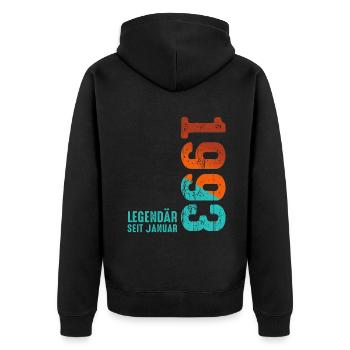 Limited Edition January 1993 Legendär Seit January - Unisex Premium Bio Zip Hoodie - Schwarz - Hinten - Nico (187cm)