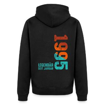 Limited Edition January 1995 Legendär Seit January - Unisex Premium Bio Zip Hoodie - Schwarz - Hinten - Nico (187cm)