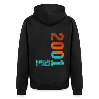 Limited Edition January 2001 Legendär Seit January - Unisex Premium Bio Zip Hoodie - Schwarz - Hinten - Nico (187cm)