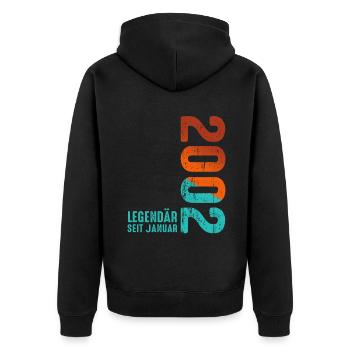 Limited Edition January 2002 Legendär Seit January - Unisex Premium Bio Zip Hoodie - Schwarz - Hinten - Nico (187cm)