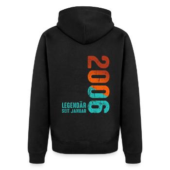Limited Edition January 2006 Legendär Seit January - Unisex Premium Bio Zip Hoodie - Schwarz - Hinten - Nico (187cm)