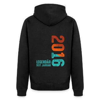Limited Edition January 2016 Legendär Seit January - Unisex Premium Bio Zip Hoodie - Schwarz - Hinten - Nico (187cm)