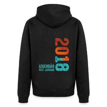 Limited Edition January 2018 Legendär Seit January - Unisex Premium Bio Zip Hoodie - Schwarz - Hinten - Nico (187cm)