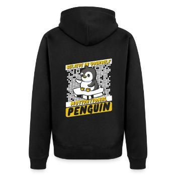 Believe In Yourself Motivational Penguin Seevogel - Unisex Premium Bio Zip Hoodie - Schwarz - Hinten - Nico (187cm)