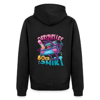 Offizielles 80er Kostüm Alaaf Helau Rosenmontag - Unisex Premium Bio Zip Hoodie - Schwarz - Hinten - Nico (187cm)