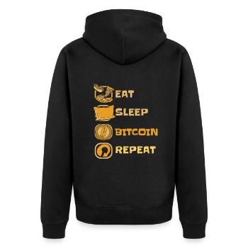Eat Sleep Bitcoin Repeat Cryptocurrency Blockchain - Unisex Premium Organic Zip Hoodie - black - Back - Nico (187cm)