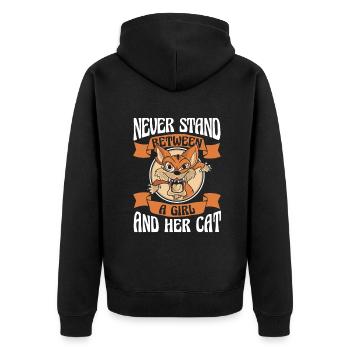 Between A Girl And Her Cat Hauskatze Miezekatze - Unisex Premium Bio Zip Hoodie - Schwarz - Hinten - Nico (187cm)