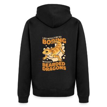 Das Leben wäre langweilig ohne Pogona Lizard - Unisex Premium Bio Zip Hoodie - Schwarz - Hinten - Nico (187cm)