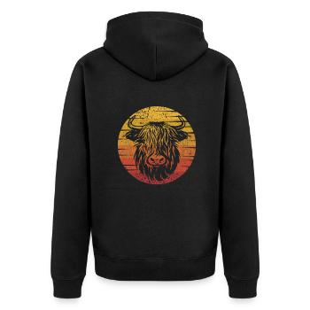 Retro Highland Cow Highland Heifer Breeder - Unisex Premium Organic Zip Hoodie - black - Back - Nico (187cm)
