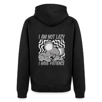 Ich bin nicht faul, ich habe Geduld Koalabär Eukalyptus - Unisex Premium Bio Zip Hoodie - Schwarz - Hinten - Nico (187cm)