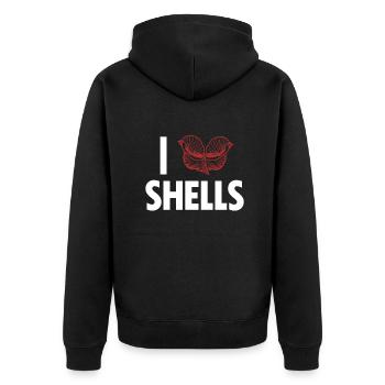 Ich liebe Shells Shell Bag Hunter Seashell - Unisex Premium Bio Zip Hoodie - Schwarz - Hinten - Nico (187cm)