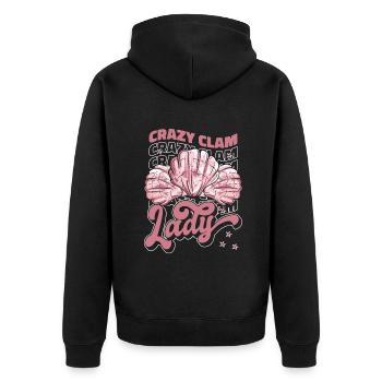 Crazy Clam Lady Bivalvia Muschel Jäger Muschel - Unisex Premium Bio Zip Hoodie - Schwarz - Hinten - Nico (187cm)