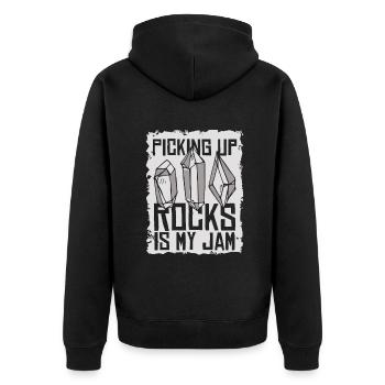 Steine aufheben ist mein Marmeladengeologe Mineral - Unisex Premium Bio Zip Hoodie - Schwarz - Hinten - Nico (187cm)