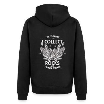 Ich sammle Steine und weiß Mineralien - Unisex Premium Bio Zip Hoodie - Schwarz - Hinten - Nico (187cm)