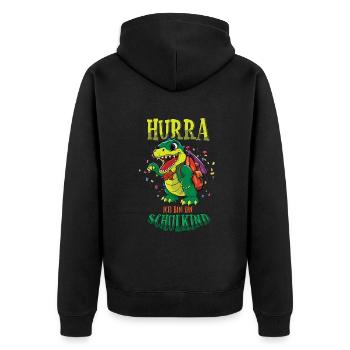 Hurra Ich Bin Ein Schulkind Dino Einschulung - Unisex Premium Bio Zip Hoodie - Schwarz - Hinten - Nico (187cm)