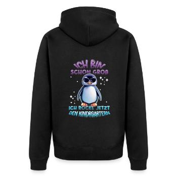 Ich Bin Schon Groß Rocke Kindergarten Pinguin - Unisex Premium Bio Zip Hoodie - Schwarz - Hinten - Nico (187cm)