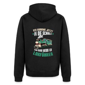 Ich Komme Jetzt In Die Schule Und Dann Werde Ich - Unisex Premium Bio Zip Hoodie - Schwarz - Hinten - Nico (187cm)