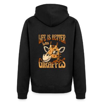Das Leben ist besser mit Giraffen, Nuben, Afrikaner - Unisex Premium Bio Zip Hoodie - Schwarz - Hinten - Nico (187cm)