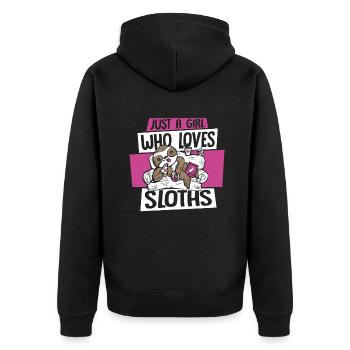 Girl Who Loves Sloths Pilosa Folivora - Unisex Premium Organic Zip Hoodie - black - Back - Nico (187cm)