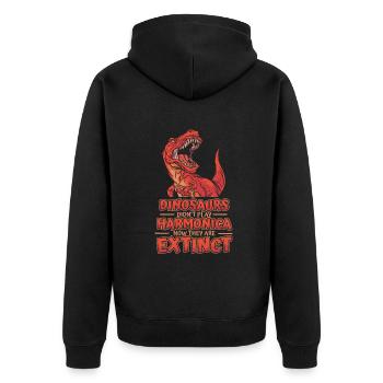 Dinosaurs Didn't Play Harmonica Mouth Harp - Unisex Premium Organic Zip Hoodie - black - Back - Nico (187cm)