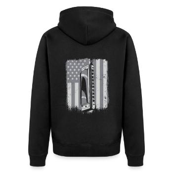 Harmonica drapeau américain harmonique bouche harpe - Veste à capuche bio Premium Unisexe - noir - Dos - Nico (187cm)