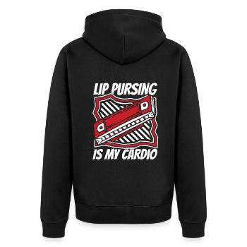 Le pincement des lèvres est ma harpe à bouche d’harmoniciste cardio - Veste à capuche bio Premium Unisexe - noir - Dos - Nico (187cm)