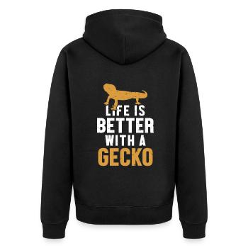 Life is Better with a Gecko Gekkota Crested - Unisex Premium Organic Zip Hoodie - black - Back - Nico (187cm)