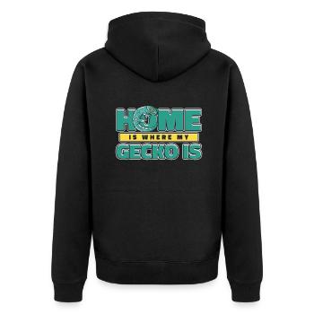 Zuhause ist, wo mein Gecko Schopfeidechsenleopard ist - Unisex Premium Bio Zip Hoodie - Schwarz - Hinten - Nico (187cm)