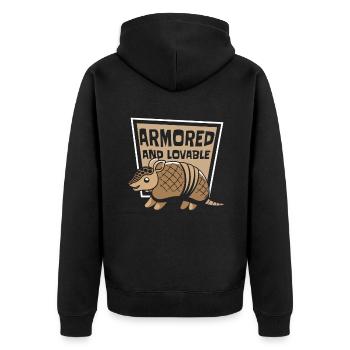 Gepanzerte und liebenswerte rosa Fee Cingulata Liebhaberin - Unisex Premium Bio Zip Hoodie - Schwarz - Hinten - Nico (187cm)