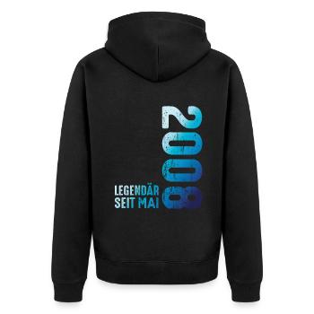 Limited Edition May 2008 Legendär Seit May 2008 - Unisex Premium Bio Zip Hoodie - Schwarz - Hinten - Nico (187cm)