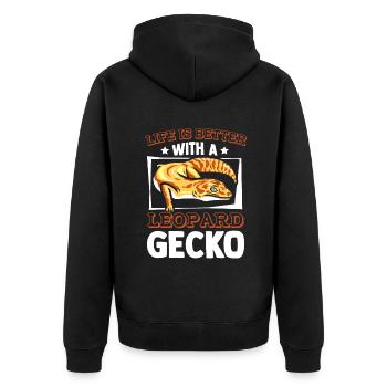 Das Leben ist besser mit einer Leopardgecko-Eidechse - Unisex Premium Bio Zip Hoodie - Schwarz - Hinten - Nico (187cm)